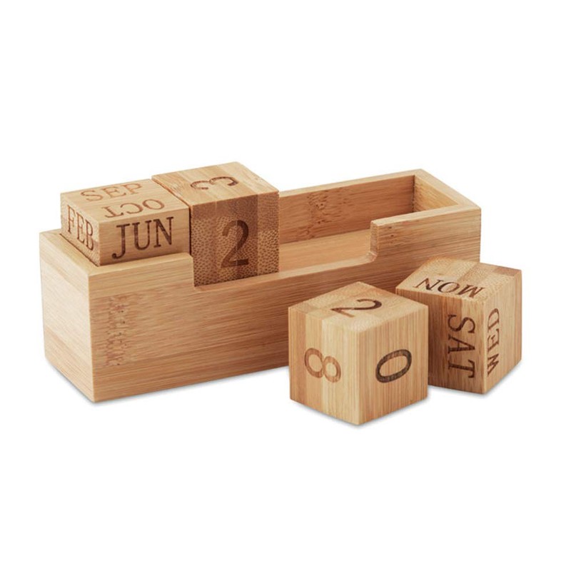 Perpetual Calendar Made of Bamboo Wood, Desk Calendar for Office