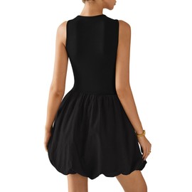 KIRUNDO Summer Bubble Dress for Women 2025 Casual Mini Spring Bodycon Cocktail Dresses Sleeveless Drop Waist Sundress Beach(Black, Large)