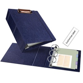 Ospelelf 2 Inch Mini Binder 3 Ring, Vintage Leather Clipboard Binders Dividers with Tabs 5.5" x 8.5", Professional Binder Organizer, Navyblue