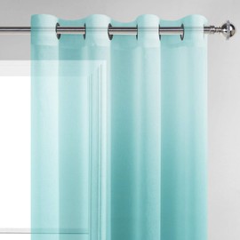 DWCN Faux Linen Ombre Sheer Curtains - Gradient Semi Voile Grommet Top Window Curtains for Bedroom and Living Room, Set of 2 Panels, 52 x 84 Inches Long, Teal