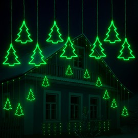 Aurelema Christmas Window Lights Decoration 24ft Christmas Tree Hanging Lights Battery Operated Xmas Decoration with Remote Control for Window Xmas Wall Indoor Outdoor Party Decor (Green)