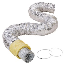 VEVOR 5 Inch Insulated Flexible Duct R-4.2，25 Feet Long with 2 Duct Clamps, Heavy-Duty Three Layer Protection Air Ducting Hose for HVAC Heating Cooling Ventilation and Exhaust Ductwork Insulation