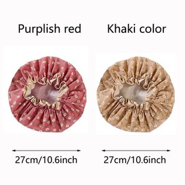 Flower Bath Caps Cotton Waterproof Elastic Band Shower Hat for Women Girl Shower Hair Protection (purplished red& khaki color)
