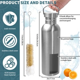 LECEHIVO 6 Pack Uninsulated Single Walled Sports Water Bottle with Cleaning Brush 304 18/8 Stainless Steel Camping Water Bottle for Cyclists Runners Hikers (34 oz)