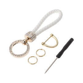 Partuto 1 Set Universal Car Keychain - Car Home Women Men Key Chain with Ring Durable - Microfiber Leather Zinc Alloy White Gold Tone