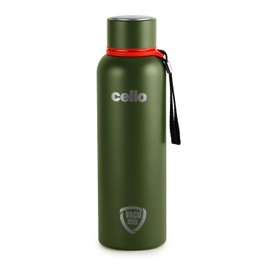 Cello Dura Tuff Steel Series- Kent Double Walled Stainless Steel Water Bottle with Durable DTP Coating, 900ml, Military Green