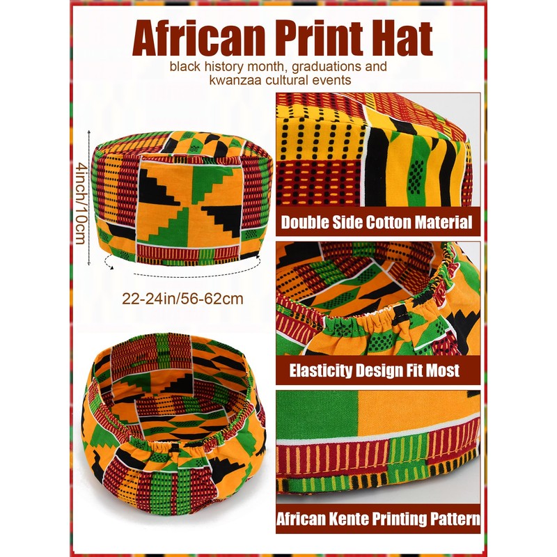 2 Pcs African Hats Kente Scarf Sets African Turban Dashiki
