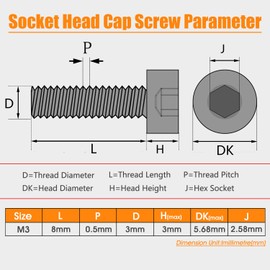 Generic M3-0.5x8mm Socket Head Cap Screws,12.9 Grade Alloy Steel M3 Bolts,Allen Socket Hex Drive, Black Oxide Finish,Machine Thread, Fully Threaded,UNC 50Pcs, M3x8mm(50Pcs)