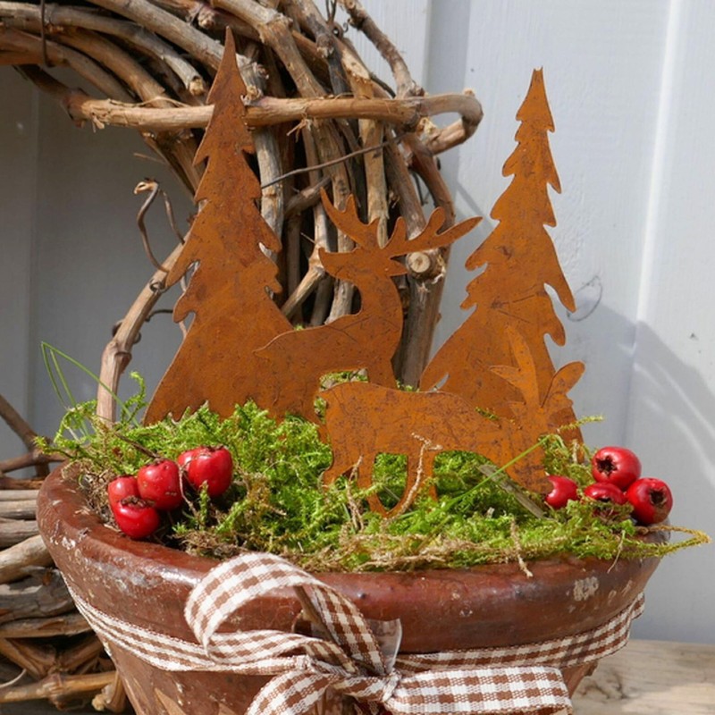 Storm's Gartenzaubereien Elk Christmas Decoration Set of 4 with Fir