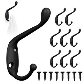 Pack of 8 Coat Hooks, Wall Hooks, Black, Metal Hooks, Retro Coat Hooks, Vintage Hooks, Key Hooks, Decorative Double Hooks with 16 Screws for Bathroom, Kitchen, Office, Bathroom, Shopping Mall