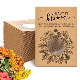 Fumete 50 Pack Baby Shower Party Favor Baby in Bloom Packet Kraft Bags with Window Envelopes Resealable Organizer Storage Bag for Gender Reveal Party
