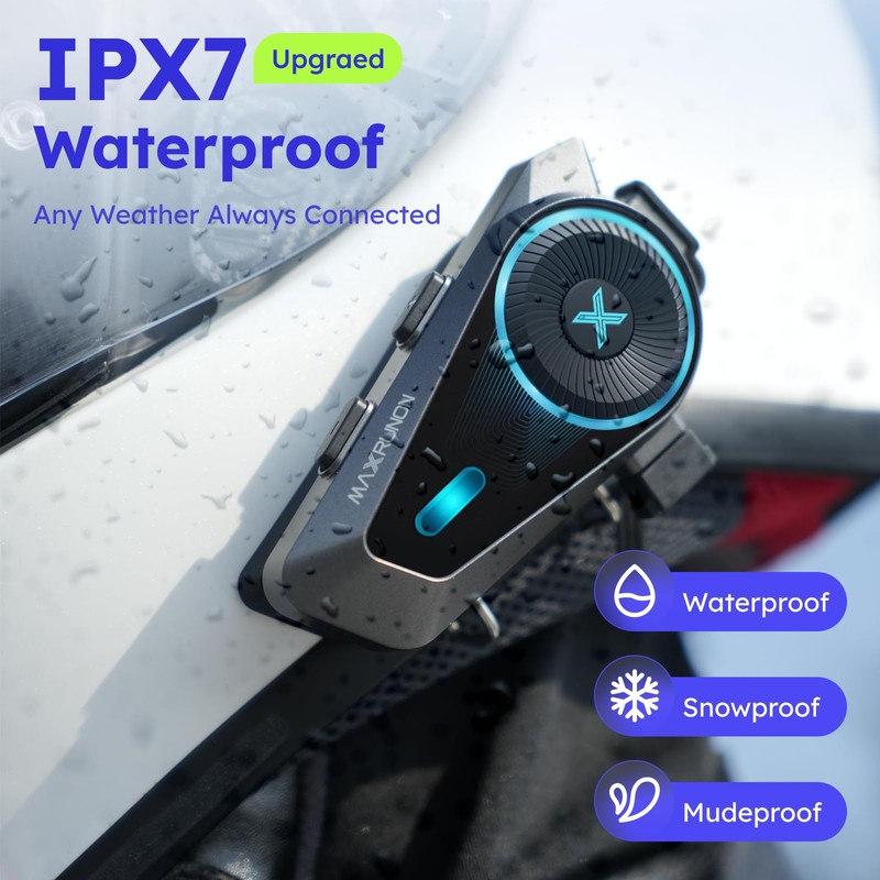 MAXRUNON D10 Bluetooth Headset for Motorcycle, Smart Voice Control, 4-Rider
