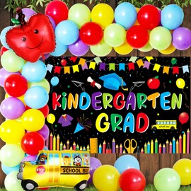 91 Pcs Kindergarten Graduation Party Decorations Kit, Includes Kindergarten Grad Backdrop Balloons Arch Garland Graduate Banner for Kids Class of 2023 Ceremony Preschool Prom Party Supplies