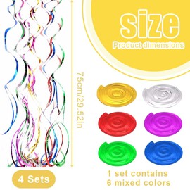 GXGM Pack of 24 Streamers Birthday Colourful Ceiling Hangers Spiral Hanging Swirls Party Decorations Back Swirl Spiral Foil Ornaments Decoration for Weddings Anniversaries Graduations, b