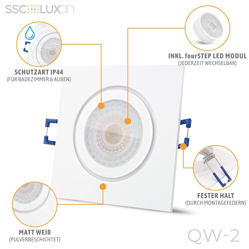 SSC-LUXon QW-2 FourSTEP Recessed Bathroom Spotlight LED Ultra Flat Dimmable