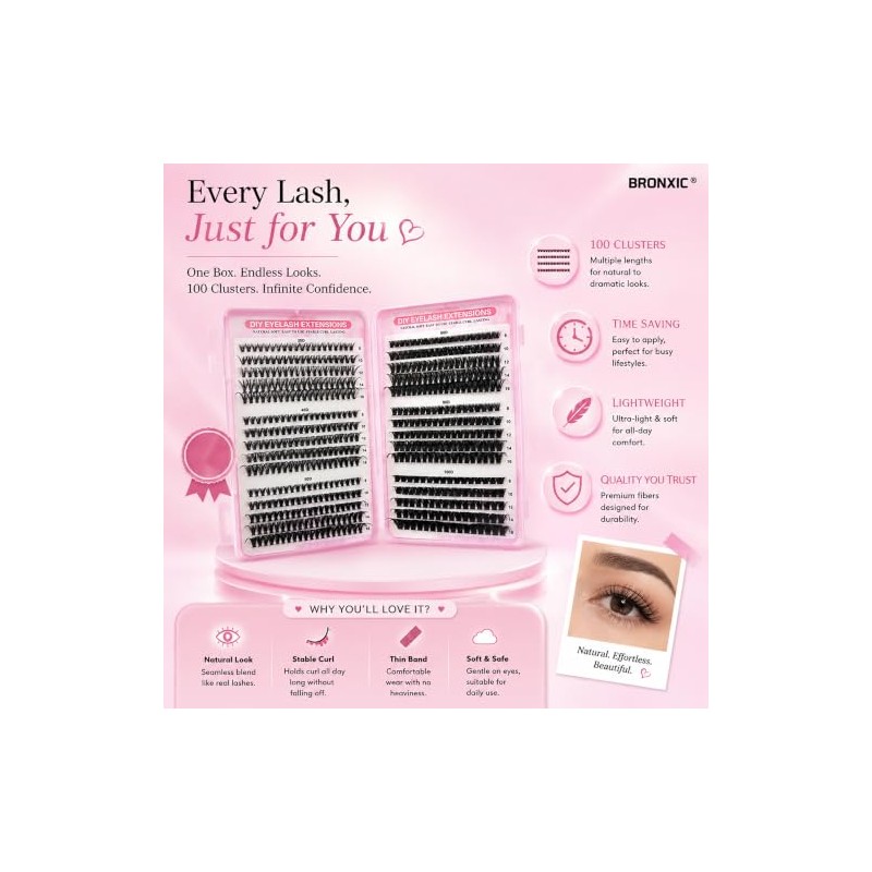 Individual Eyelashes Kit 600+ Pieces 30D-40D-50D-60D-80D-100D Volume Cluster Lashes Extensions,