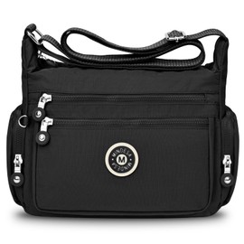 JUYANO Women's Shoulder Bag, Medium Size, Waterproof Nylon Handbags with Multiple Pockets, Lightweight Adjustable Crossbody Bag for Going Out, Shopping, Travel, Work, black