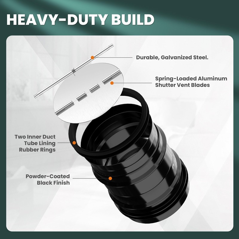 4" Backdraft Damper, One-Way Airflow Duct Insert with Spring-Loaded Aluminum