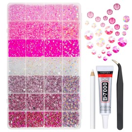 qiipii 28 Types Pink Jelly Resin Rhinestones for Bedazzling Crafting 3mm-6mm Flatback Colorful Hot Pink Stones Gems Diamonds for Nails Face Eyes Makeup DIY Crafts Tumblers Bottles Clothes Shoes Phones