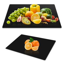 JAMBALAY Tempered Glass Cutting Board Set for Kitchen, Set of 2 Black Chopping Boards, 12"x8" & 16"x12" Glass Cutting Boards, With Non Slip Foot, Shatter and Heat Resistant, Dishwasher Safe