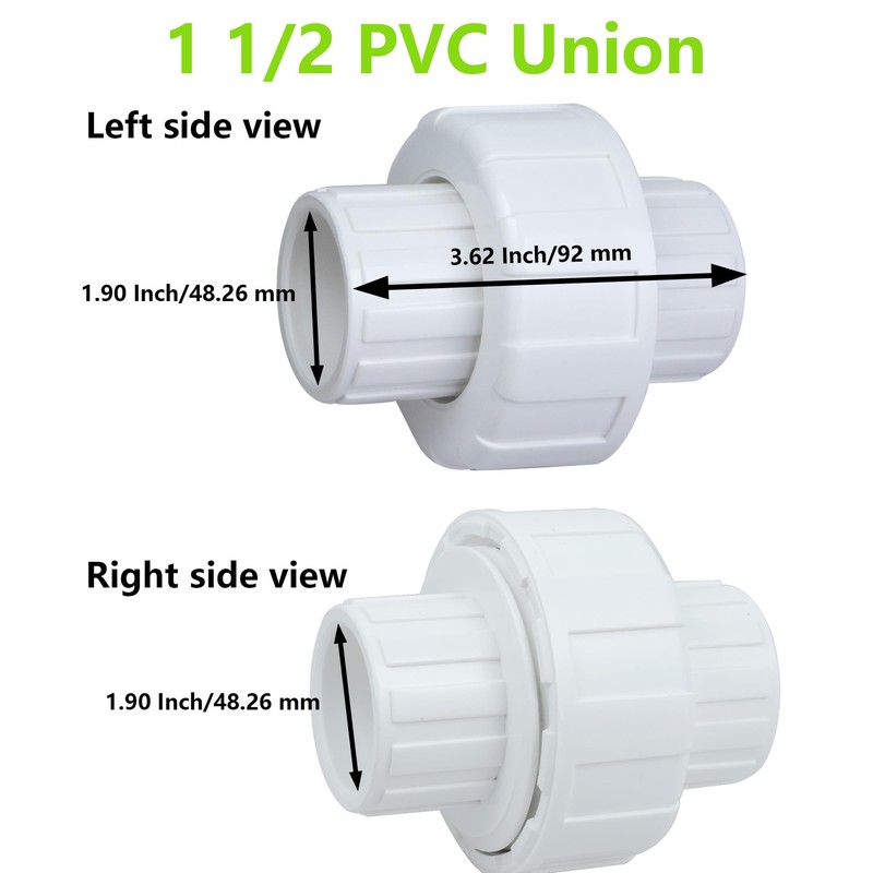 1 1/2"PVC Union Coupling Pipe Fitting (Socket x Socket)，2Pcs， PVC