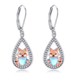ONEFINITY Fox Earrings for Women 925 Sterling Silver Moonstone Fox Drop Dangle Earrings Animal Jewellery Gifts
