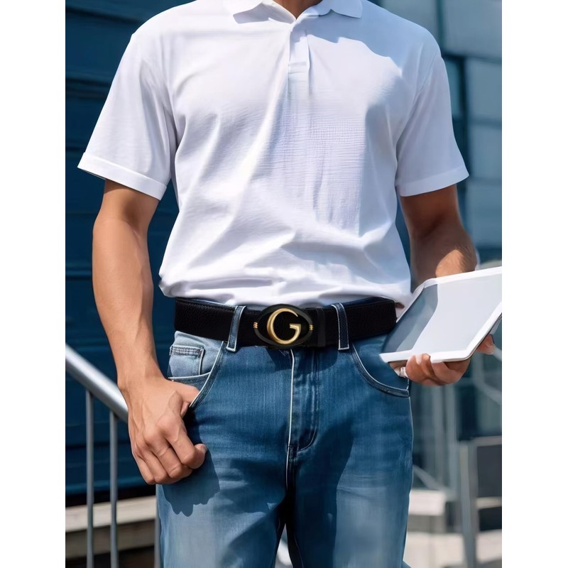 Civantiya - Cinturón de piel para hombre, Black Style 04,