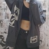 Alt Emo Clothes Women Oversized Zip Up Hoodies Rhinestone Y2k