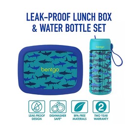 Bentgo Kids Leak-Proof Lunch Box and Water Bottle 2-Piece Set (SHARKS) NEW