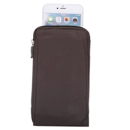 DFV mobile - Multi-Functional Universal Vertical Stripes Pouch Bag Case Zipper Closing Carabiner for Media-Droid IMPERIUS AERO Slim MT7014 - Brown XXM (18 x 10 cm)