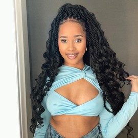 ToyoTress Boho Island Twist Crochet Hair - 18 Inch 8 Packs Short Bob Natural Black Boho Havana Twist Crochet Braids Synthetic Braiding Hair (18 Inch,1B-8P)