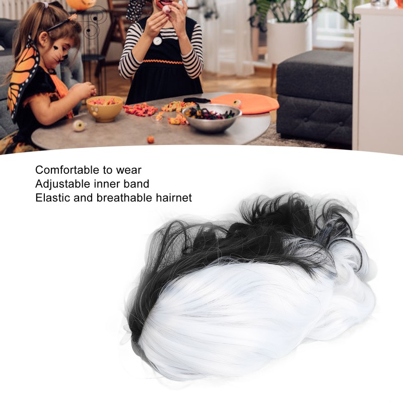 Black White Wig with Bangs Adjustable Breathable Net Synthetic Short