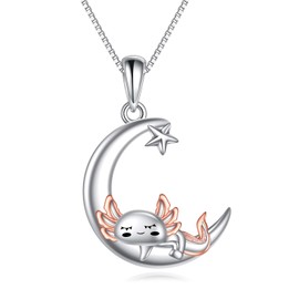 CUPENDA Axolotl Necklace 925 Sterling Silver Axolotl Moon Pendant Necklace Axolotl Friendship Jewelry Gifts for Women