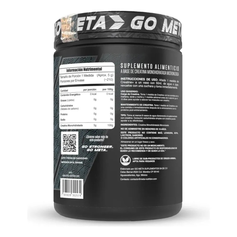 Creatina Meta Nutrition Monohidratada 1050 Gr 210 Servicios Sabor Sin