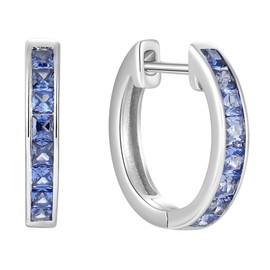 JIWOY Hoop Earrings 925 Sterling Silver Round Huggie Earring Created Tanzanite Birthstone Jewelry for Women Birthday