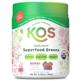 KOS KOS Organic Superfood Greens Powder - Gut Health from Prebiotic Fiber, Supergreens and Adaptogens - USDA Certified Organic, Made in a GMP Certified Facility - 28 Servings Berry