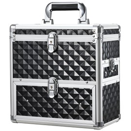 Frenessa Nail Polish Makeup Train Case with Drawer and Dividers Manicure Organizer Accessory Storage Makeup Box With Mirror Lockable Keys Nail Kit Organizer Cosmetic Case Jewelry Box - Black