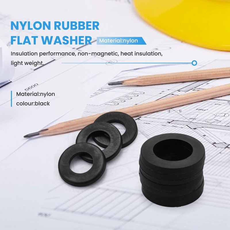 Bzocio 600Pcs Black Nylon Rubber Flat Washer Assortment Kit for