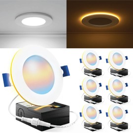 Sunco 6 Pack 4 Inch LED Recessed Lights with Night Light, Slim Ceiling Lighting, 900 Lumens, 11W (80 W Equivalent), Selectable CCT 2700K/3000K/3500K/4000K/5000K, Dimmable, Canless with Junction Box.