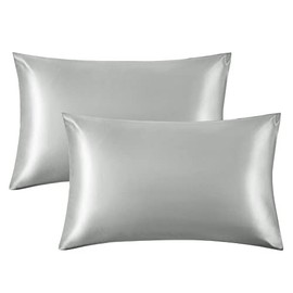 Bedsure Satin Pillow Cases 2 Pack - Grey Pillowcase for Hair and Skin Standard Size with Envelope Closure, 50x75 cm