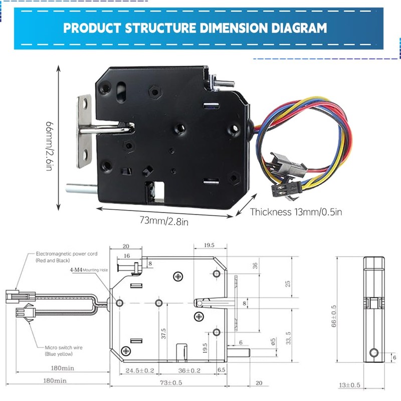 Electronic Cabinet Lock,Dc 12v 2a Magnetic Lock with Top Pole