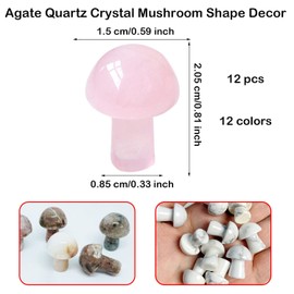 MEISO Natural Stone Mushrooms Sculptures, 12 Pcs Healing Crystals, Mini Mushroom Shape Agate Quartz Crystals, Crystal Mushrooms for Meditation Chakra Balancing Healing Reiki Yoga DIY Garden Lawn Home