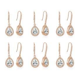 DHQH 4/6 Pairs Bridesmaids Proposal Gift Bridesmaids Earrings Classic Cubic Zirconia Teardrop Dangle Earrings for Women I Couldn’t Tie a Knot Without You Wedding Jewelry Gifts
