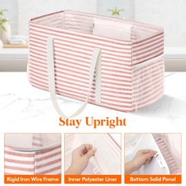 Lifewit Extra Large Tote Bag, Reusable Grocery Bags with Metal Wire Frame and Handles, Standing Utility Foldable Shopping Bags for Storage, Picnics, Beach, Pool, Laundry, Car, Camping, 1 Pack, Pink