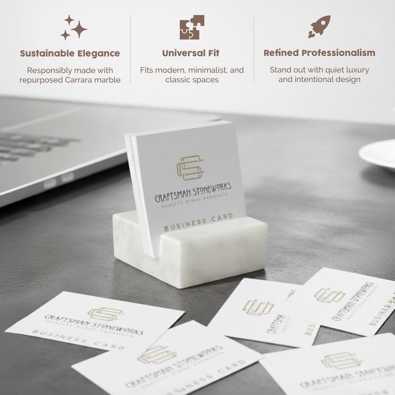 Elegant White Carrara Marble Square Business Card Holder for Desk