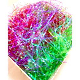 Metallic Iridescent Crinkle Cut Paper Filler Shred, Easter Raffia Basket Shreds Tissue Paper, Sparkling Shredded Paper Raffia Tissue Christmas Valentines Day Birthday for Gift Box-120g /4.3oz (A)