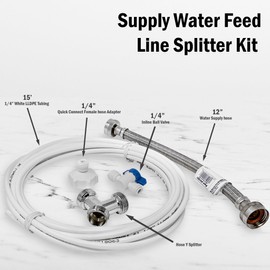 Metpure Washer Laundry Water Feed Line Splitter For Water Filtration RO Deionization Aquarium System 25’ Feet X 1/4” Tubing W/Shut Off Valve And Wye Connector + Supply Hose