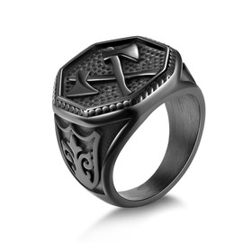 Black Warrior Cross Double Axe Ring for Men Stainless Steel Retro Nordic Punk Biker Viking Ring Jewelry Gift size 12