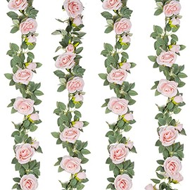 TELDRASSIL - 4 guirnaldas de Flores Artificiales de Vid de Rosa Falsa para Colgar en la Vid de Seda Falsa para Boda, Fiesta, Fondo, Arco, jardín, decoración de Fondo (Rosa)