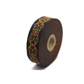 10 Metres 25 mm Orange and Dark Orange Jacquard Ribbon Woven with Scandinavian Pattern Rolls Border Fabric Ribbon Embroidered Craft Clothing Haberdashery Hobby Creative Decoration Medieval 25976-V1